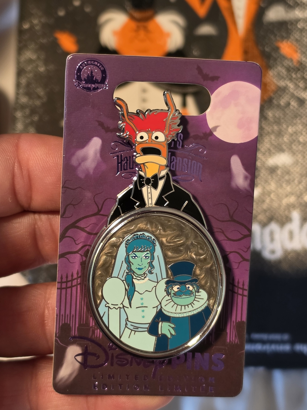 Pepe, Crazy Harry and The Bride Slider Pin from the Muppets at Haunted Mansion c